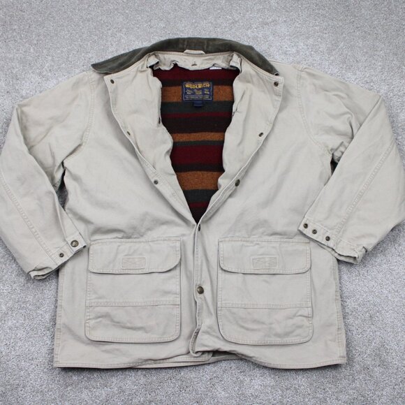 Woolrich Blanket Lined Jacket Adult Large Khaki Corduroy Collar Barn Chore Coat